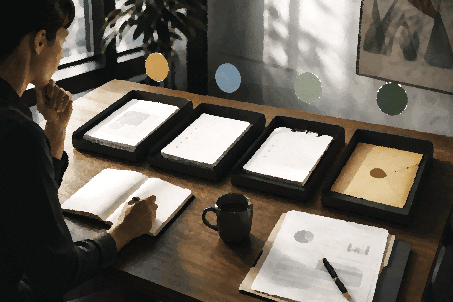 A person reviews staged work packets before action moves past the approval boundary.