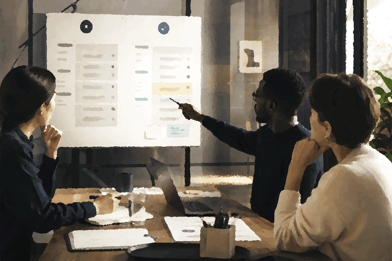 A team reviews a visible boundary board that separates hidden agency from accountable AI support.